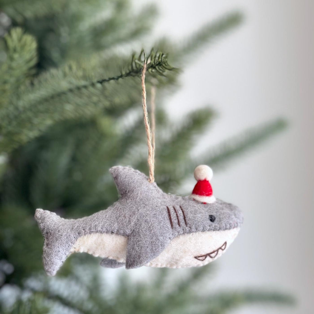 Felt Baby Shark with Santa Hat Ornament