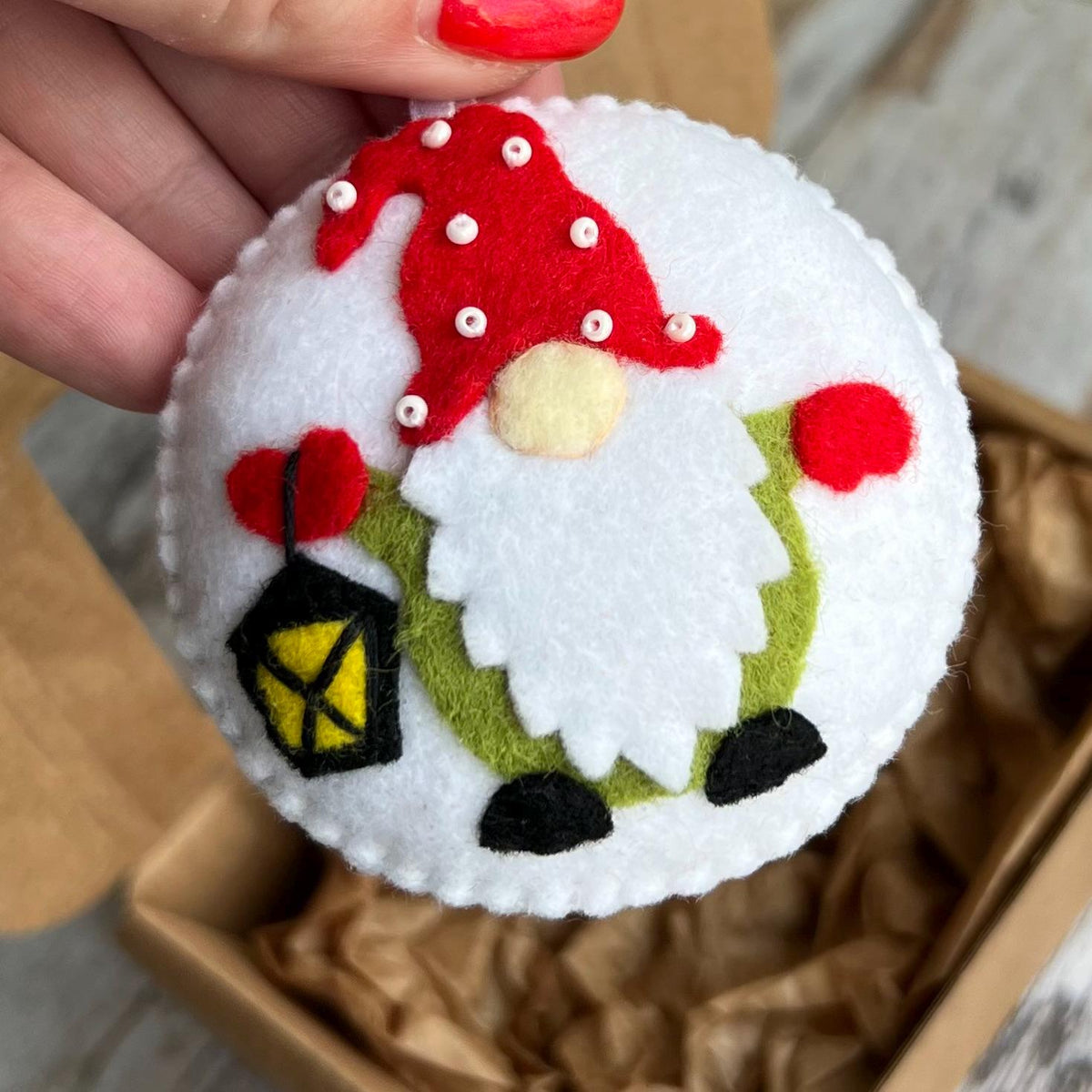 Felt Christmas Gnome Ornament, Personalized Scandinavian Gnome, Xmas Tree Decoration, Handmade Felt Ornament