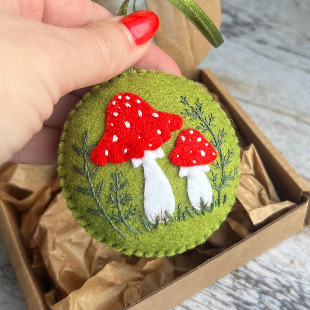 Felt Fly Agaric Mushroom Ornament, Fall Decoration, Woodland Hanging Decor, Cottagecore theme