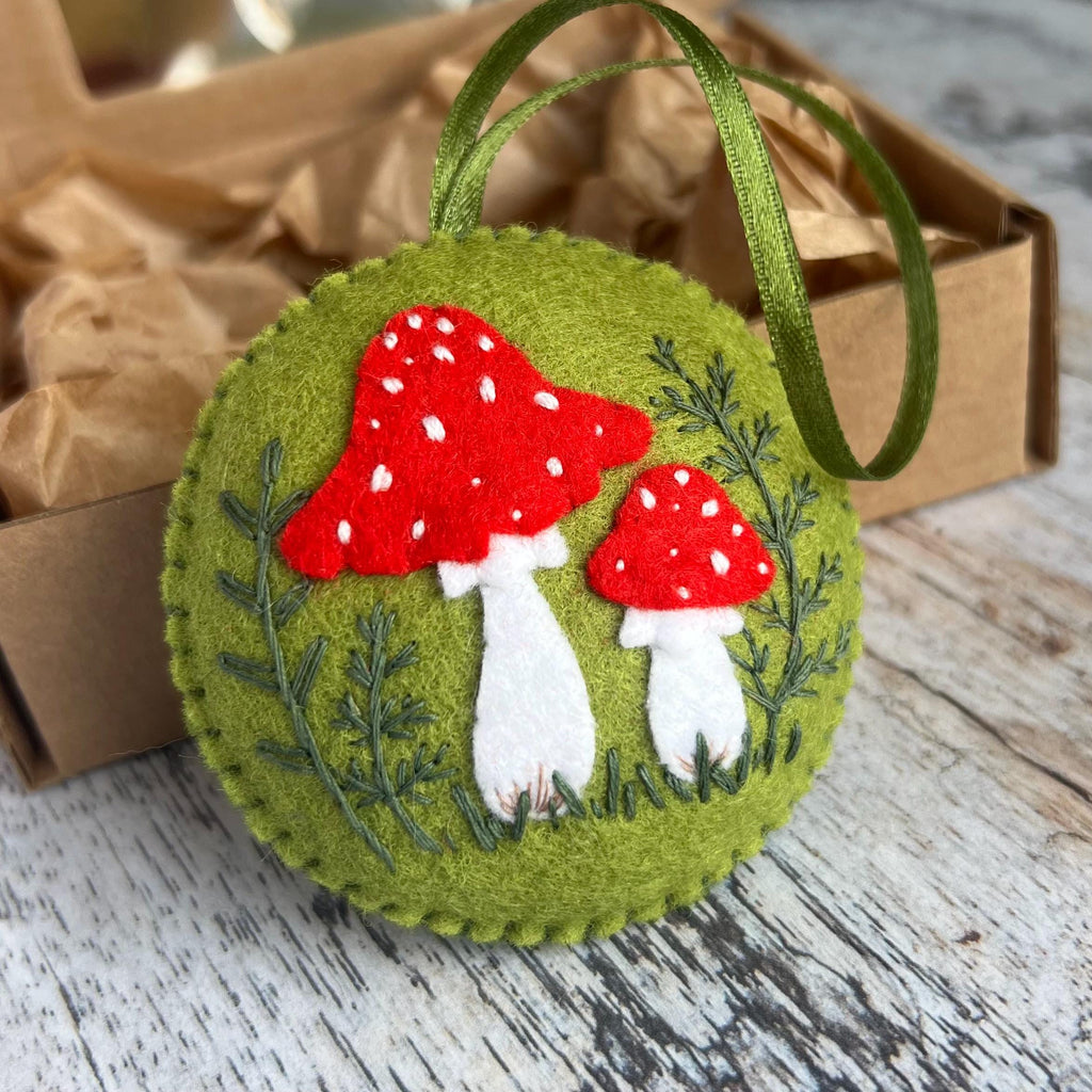 Felt Fly Agaric Mushroom Ornament, Fall Decoration, Woodland Hanging Decor, Cottagecore theme image 1