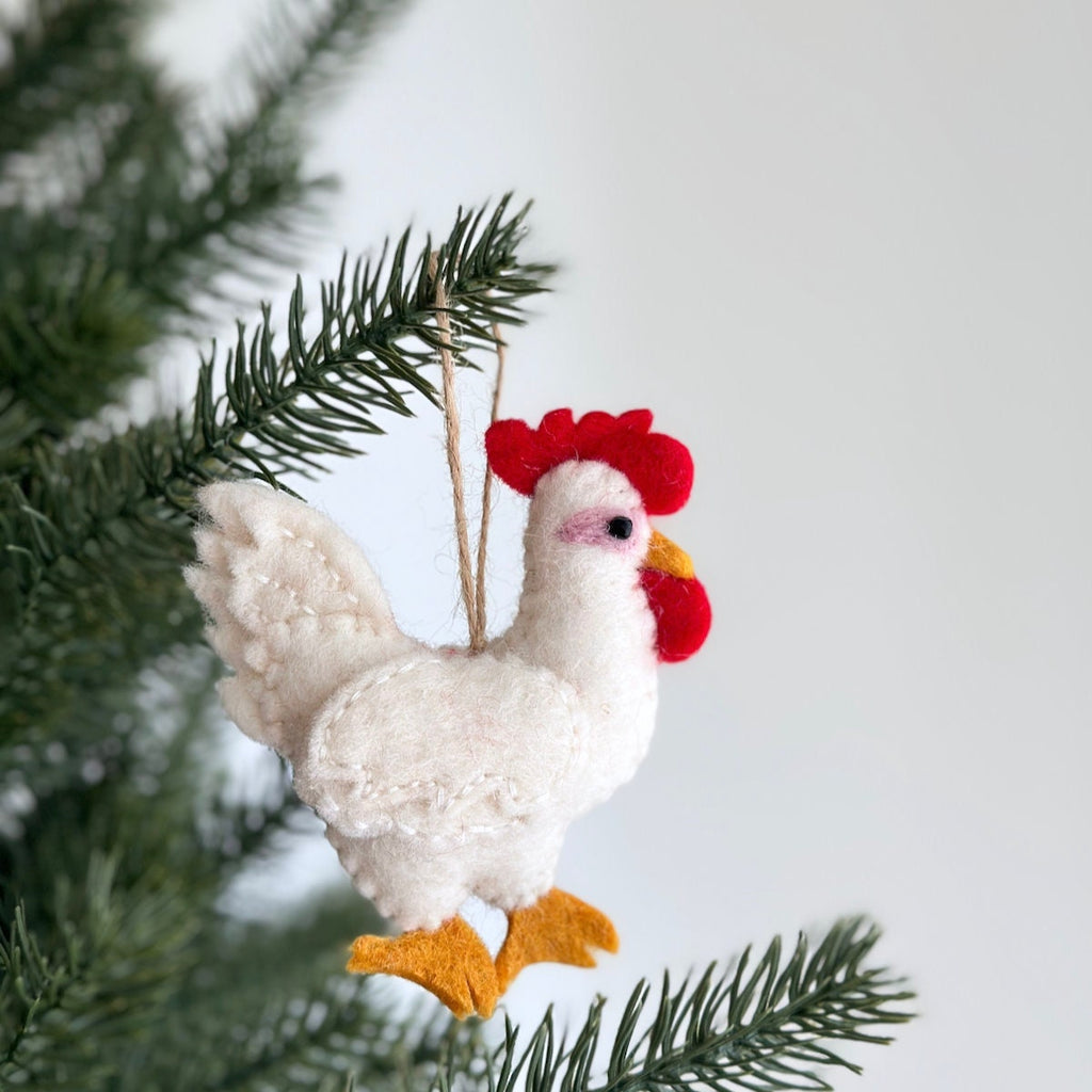 Felt white hen ornament