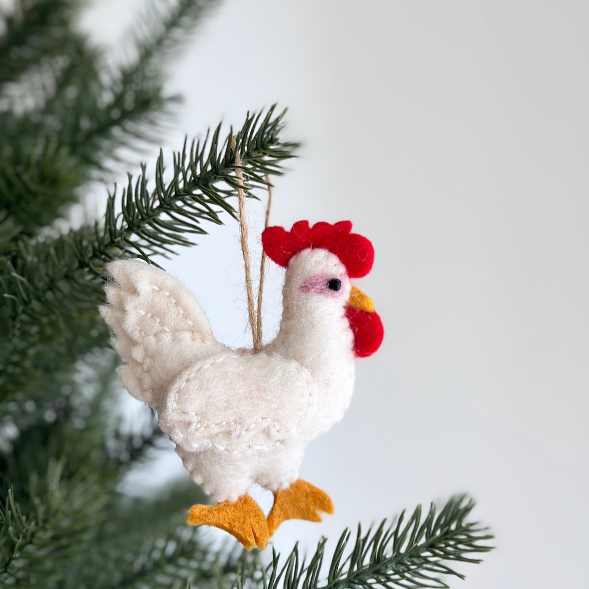 Felt white hen ornament