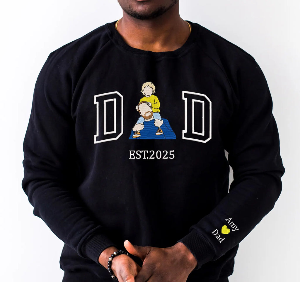 Custom Dad Embroidered Sweatshirt With Photo Portrait, Personalized Father’s Day Gift
