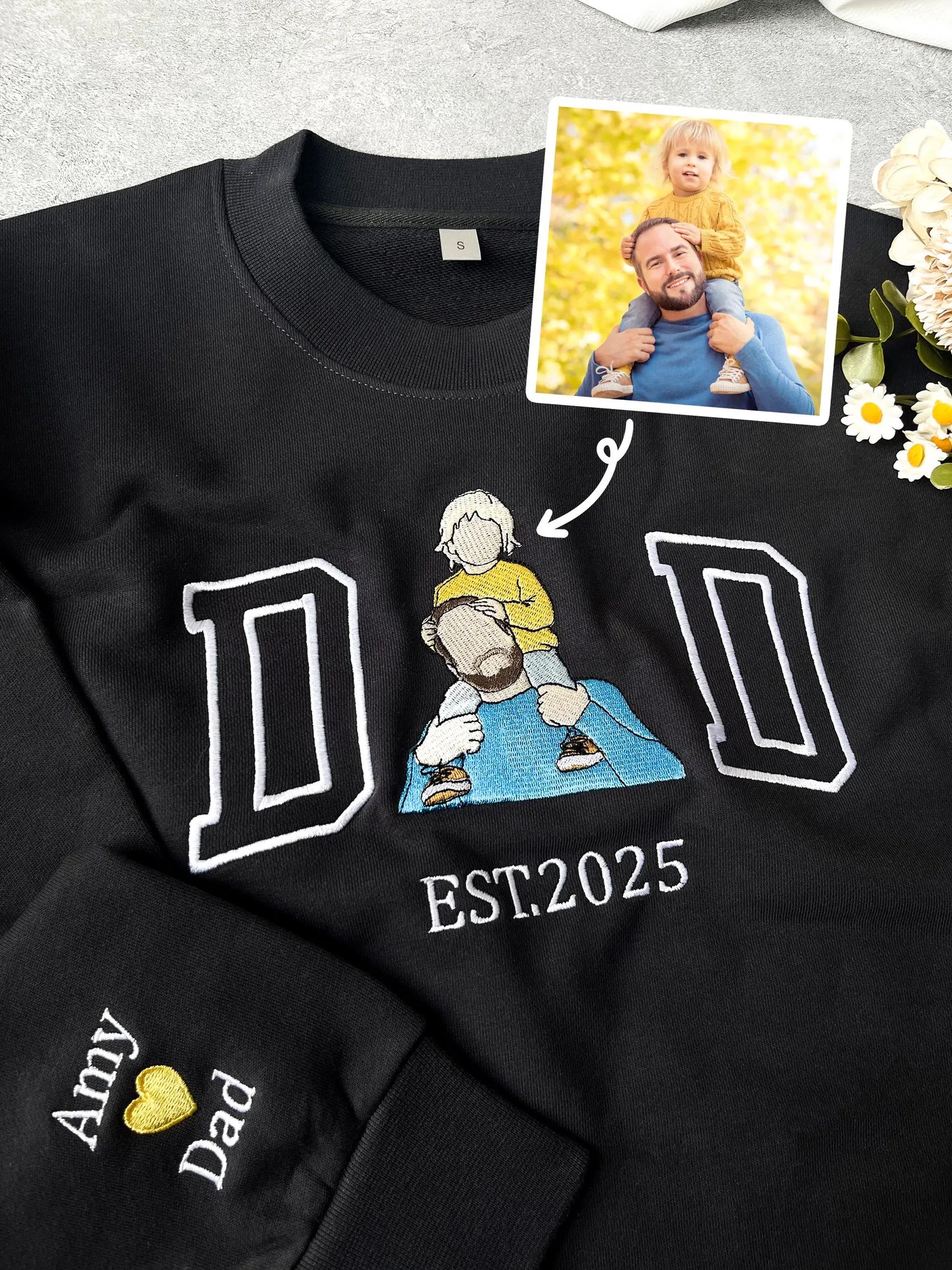 Custom Dad Embroidered Sweatshirt With Photo Portrait, Personalized Father’s Day Gift