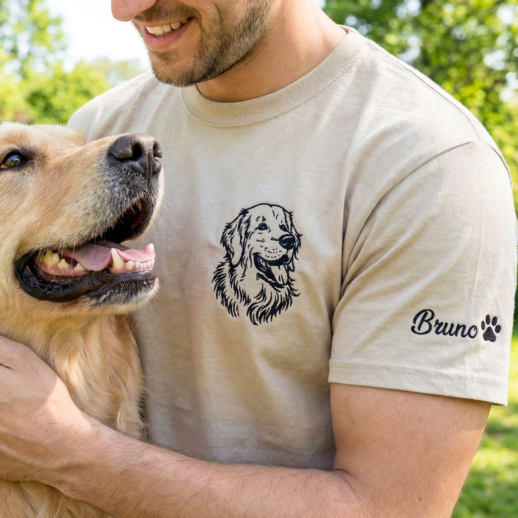 Custom Dog Portrait Embroidered Shirt From Photo, Personalized Dog Dad Gift