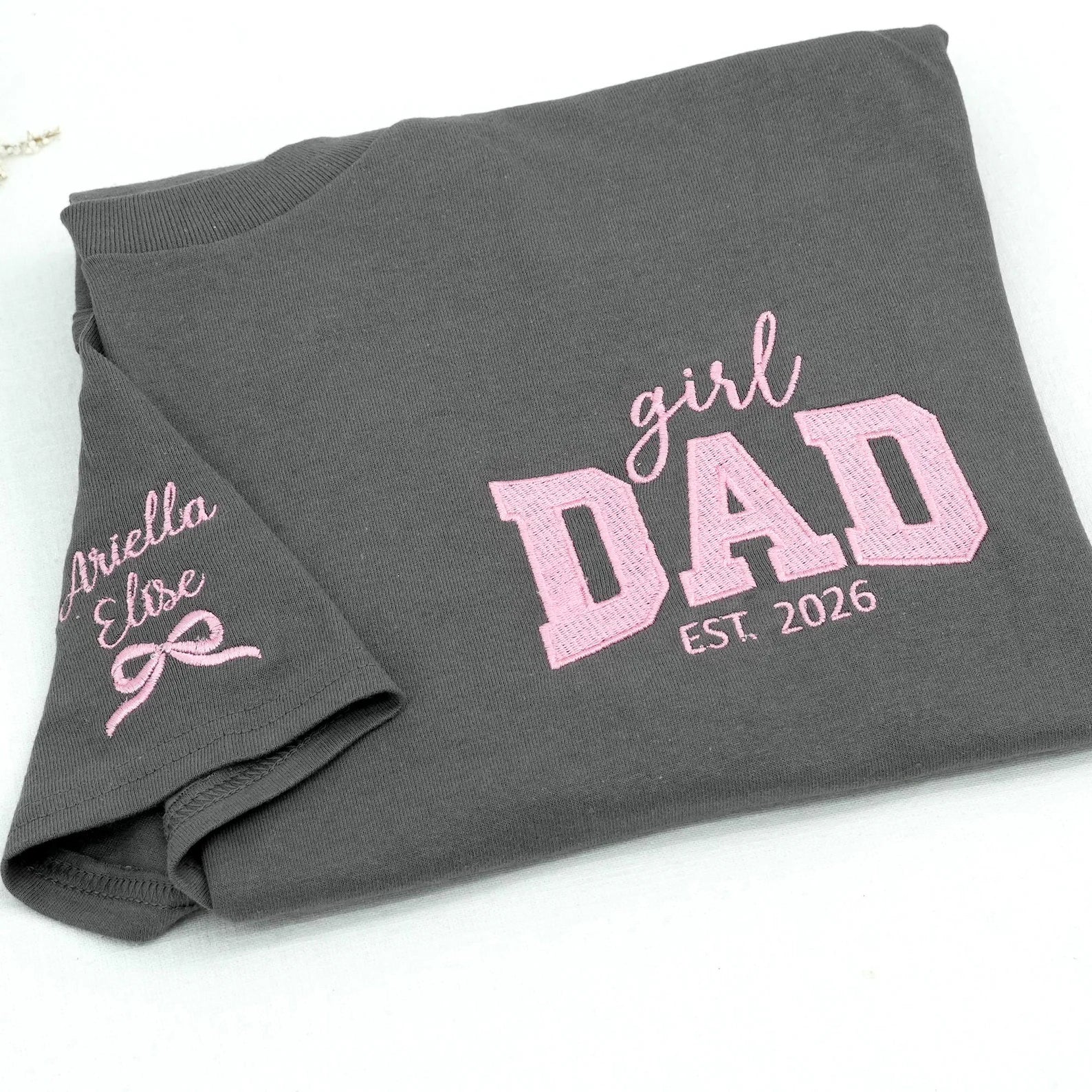 Custom Girl Dad Embroidered Shirt With Baby Name, Pregnancy Announcement Gift