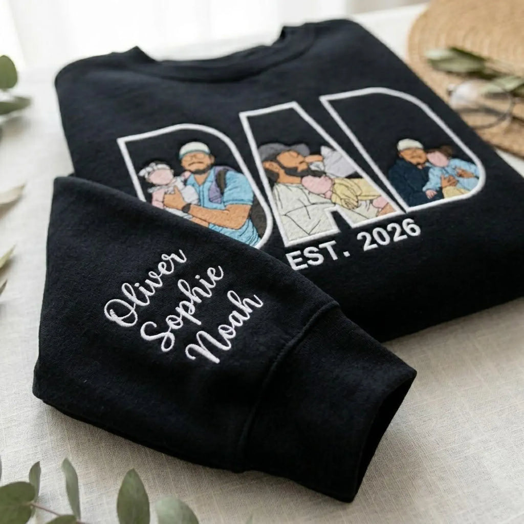 Custom Dad Embroidered Sweatshirt/ Shirt/ Hoodie With Photo Portrait, Personalized Father’s Day Gift