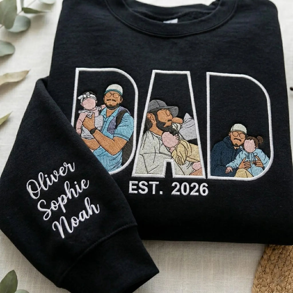 Custom Dad Embroidered Sweatshirt/ Shirt/ Hoodie With Photo Portrait, Personalized Father’s Day Gift