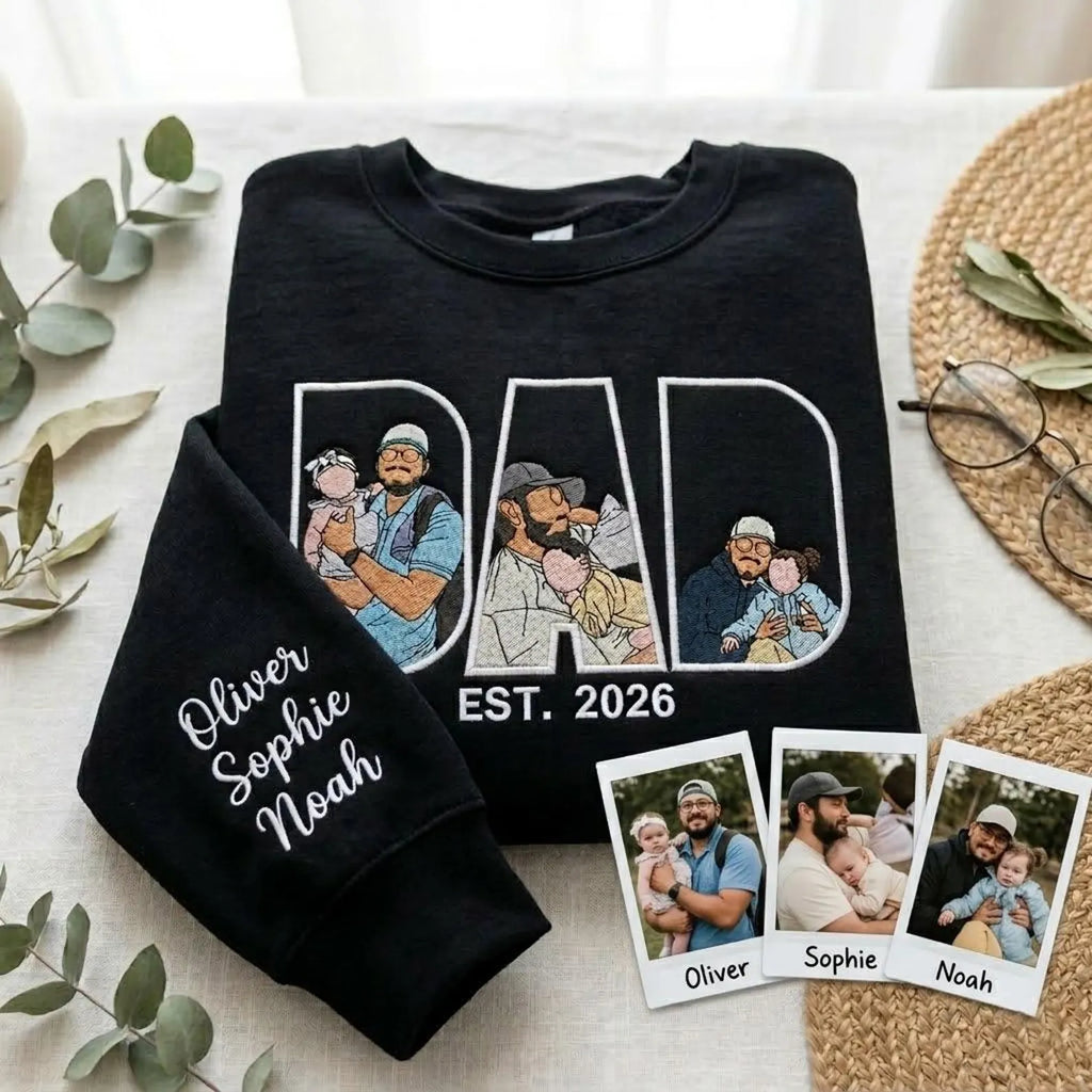 Custom Dad Embroidered Sweatshirt/ Shirt/ Hoodie With Photo Portrait, Personalized Father’s Day Gift