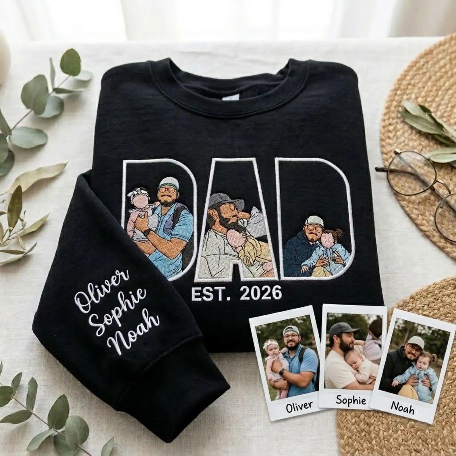 Custom Dad Embroidered Sweatshirt/ Shirt/ Hoodie With Photo Portrait, Personalized Father’s Day Gift