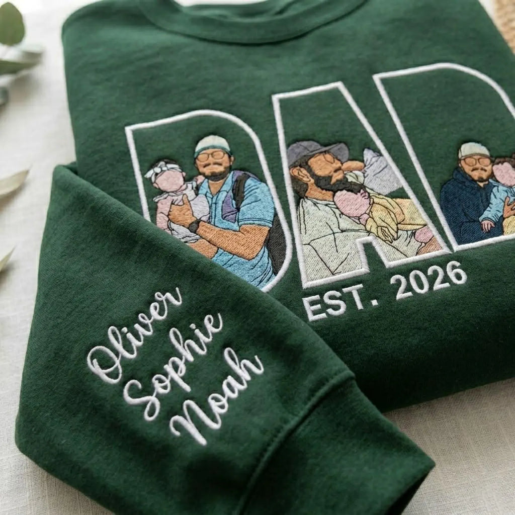Custom Dad Embroidered Sweatshirt/ Shirt/ Hoodie With Photo Portrait, Personalized Father’s Day Gift