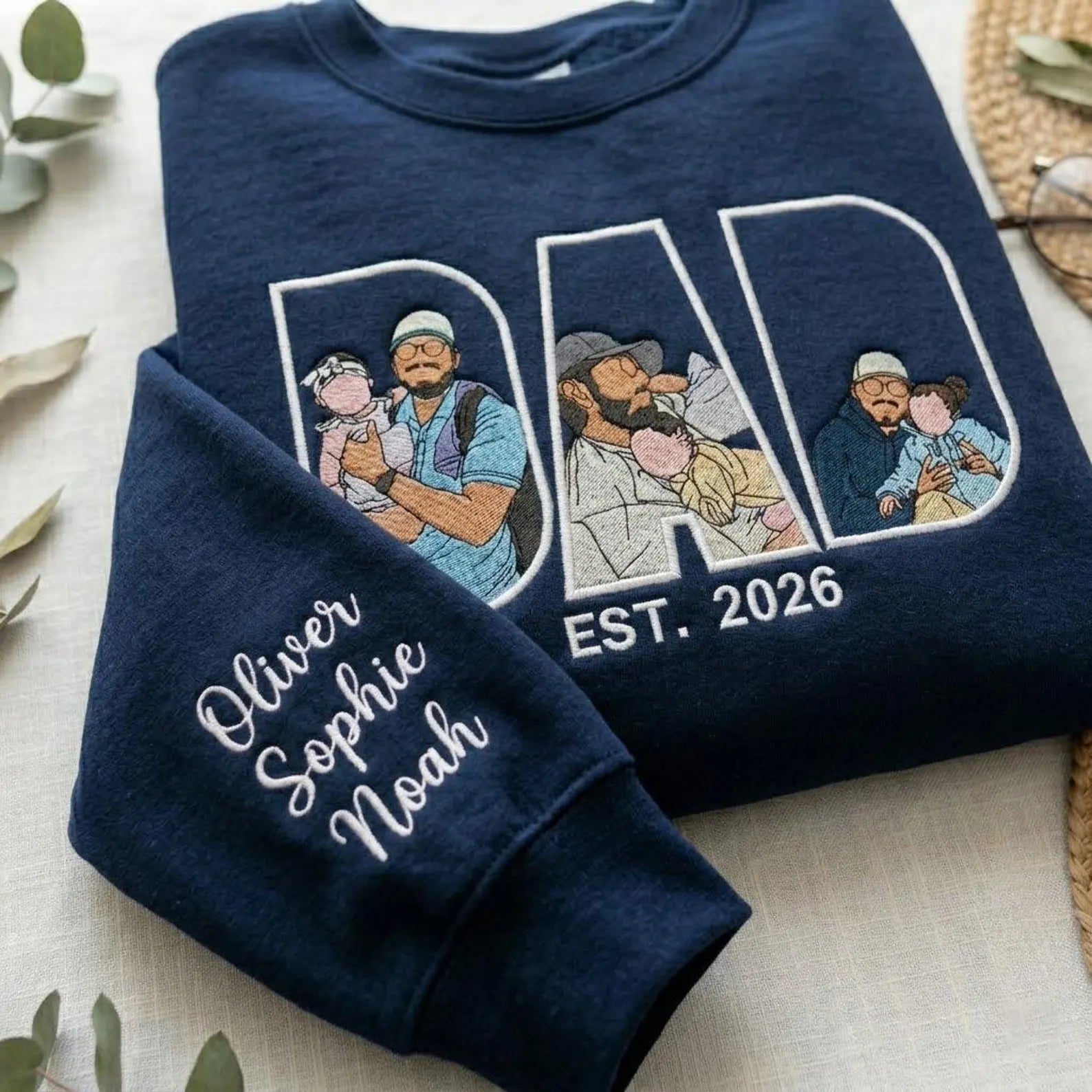 Custom Dad Embroidered Sweatshirt/ Shirt/ Hoodie With Photo Portrait, Personalized Father’s Day Gift