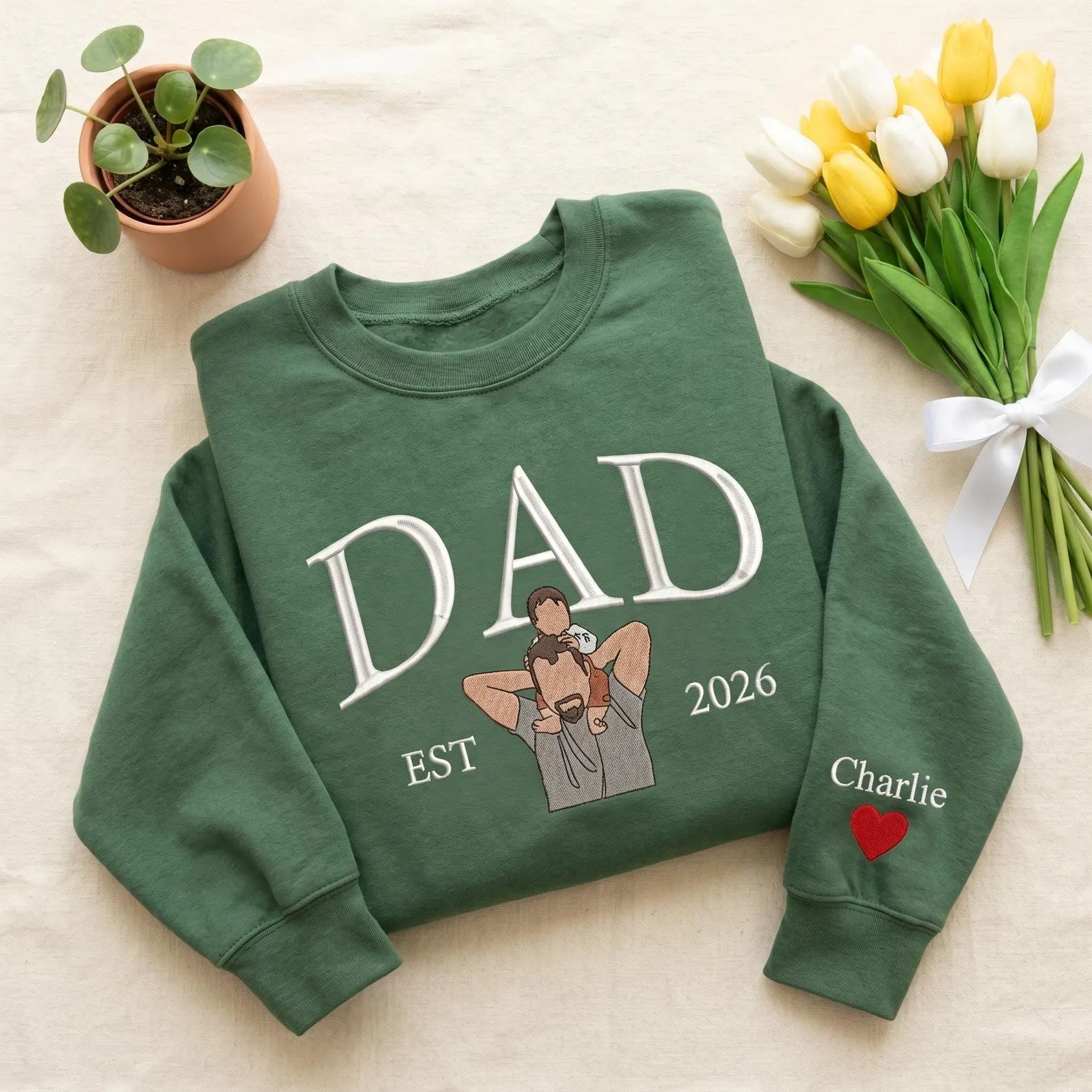 Custom Dad Embroidered Sweatshirt With Photo Portrait, Personalized Father’s Day Gift