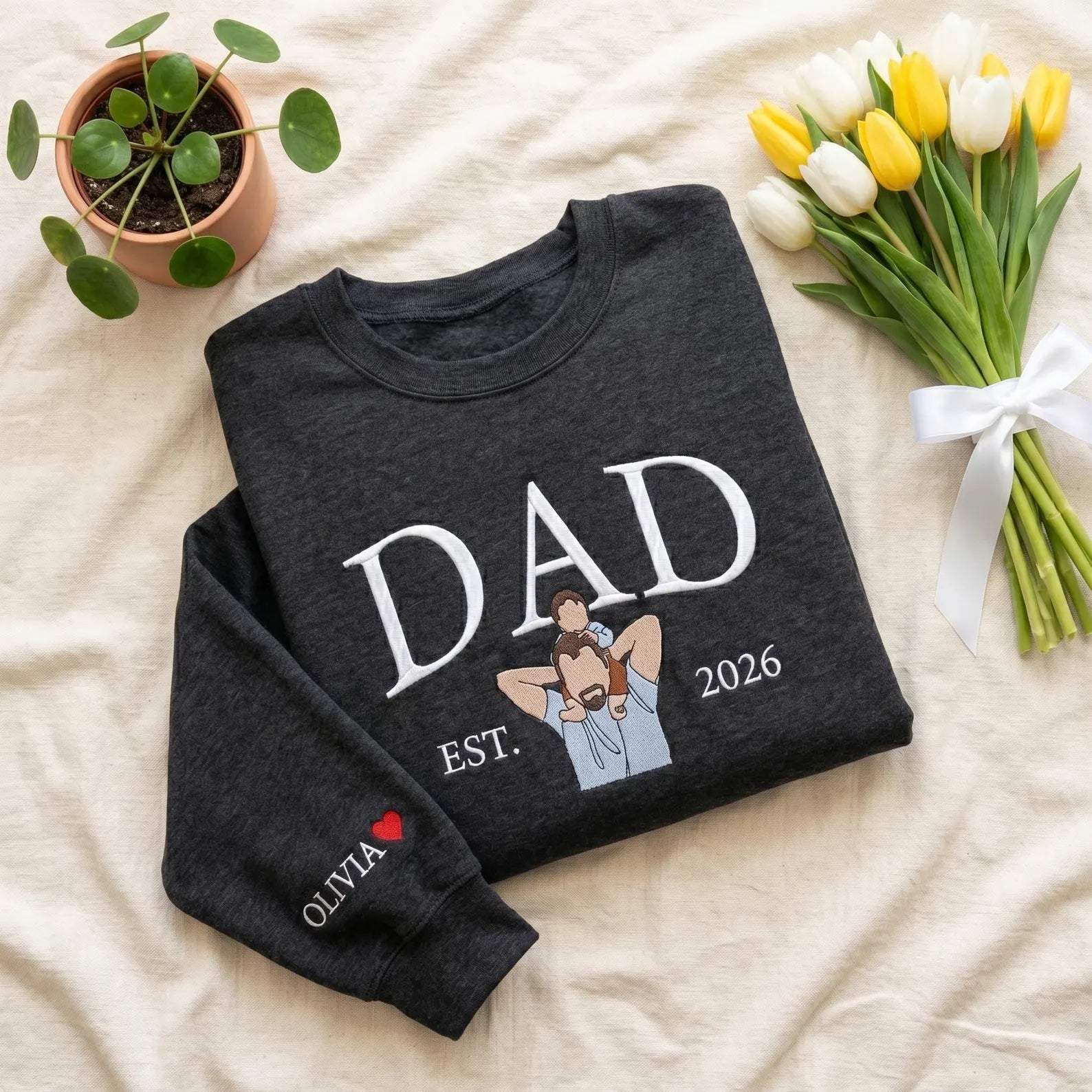 Custom Dad Embroidered Sweatshirt With Photo Portrait, Personalized Father’s Day Gift