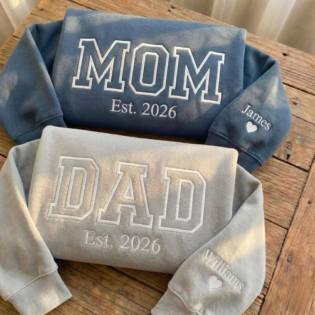 Custom Mom Dad Embroidered Sweatshirt With Kids Names, Personalized New Parent Gift