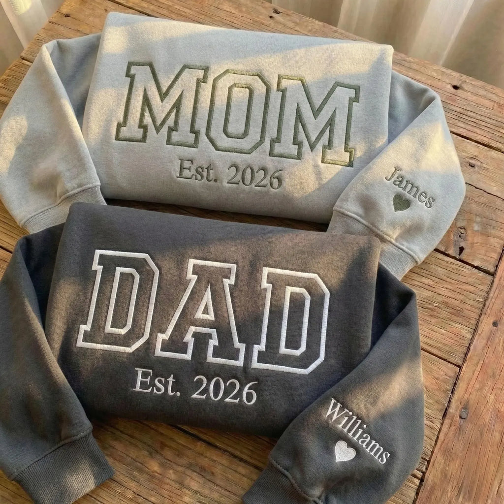 Custom Mom Dad Embroidered Sweatshirt With Kids Names, Personalized New Parent Gift