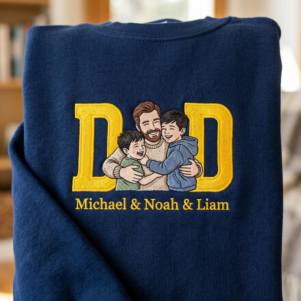 Custom Dad Embroidered Shirt With Kids Names, Personalized Father’s Day Gift
