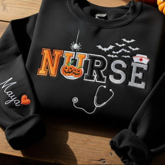 Halloween Nurse Embroidered SweatShirt Spooky Nurse T-Shirt Halloween Gift for Nurse RN Shirt New Nurse Graduation Gift Nursing School Shirt