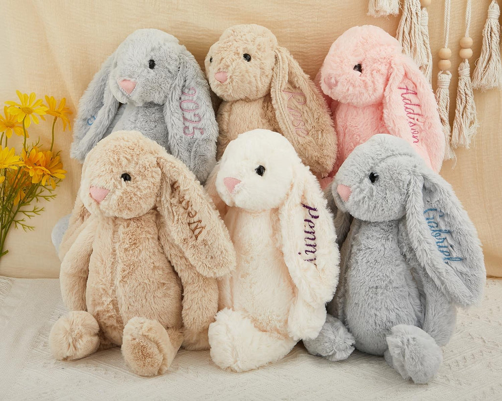 Personalized Embroidered Bunny Soft Plush Toy, Custom Bunny Rabbit, Flower Girl Gift, Baby Shower Gift, Monogrammed Bunny Rabbit, Birthday Gift