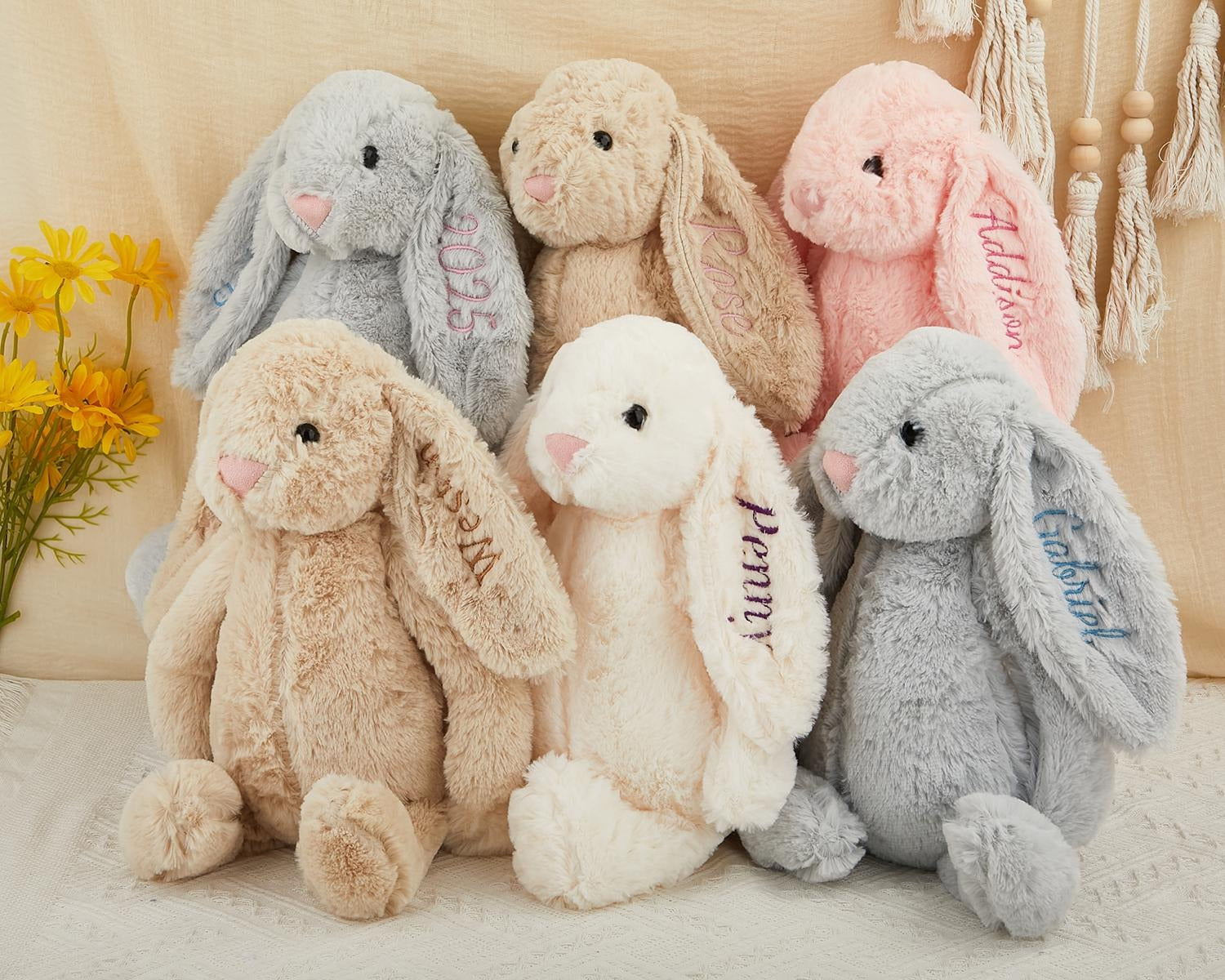 Personalized Embroidered Bunny Soft Plush Toy, Custom Bunny Rabbit, Flower Girl Gift, Baby Shower Gift, Monogrammed Bunny Rabbit, Birthday Gift