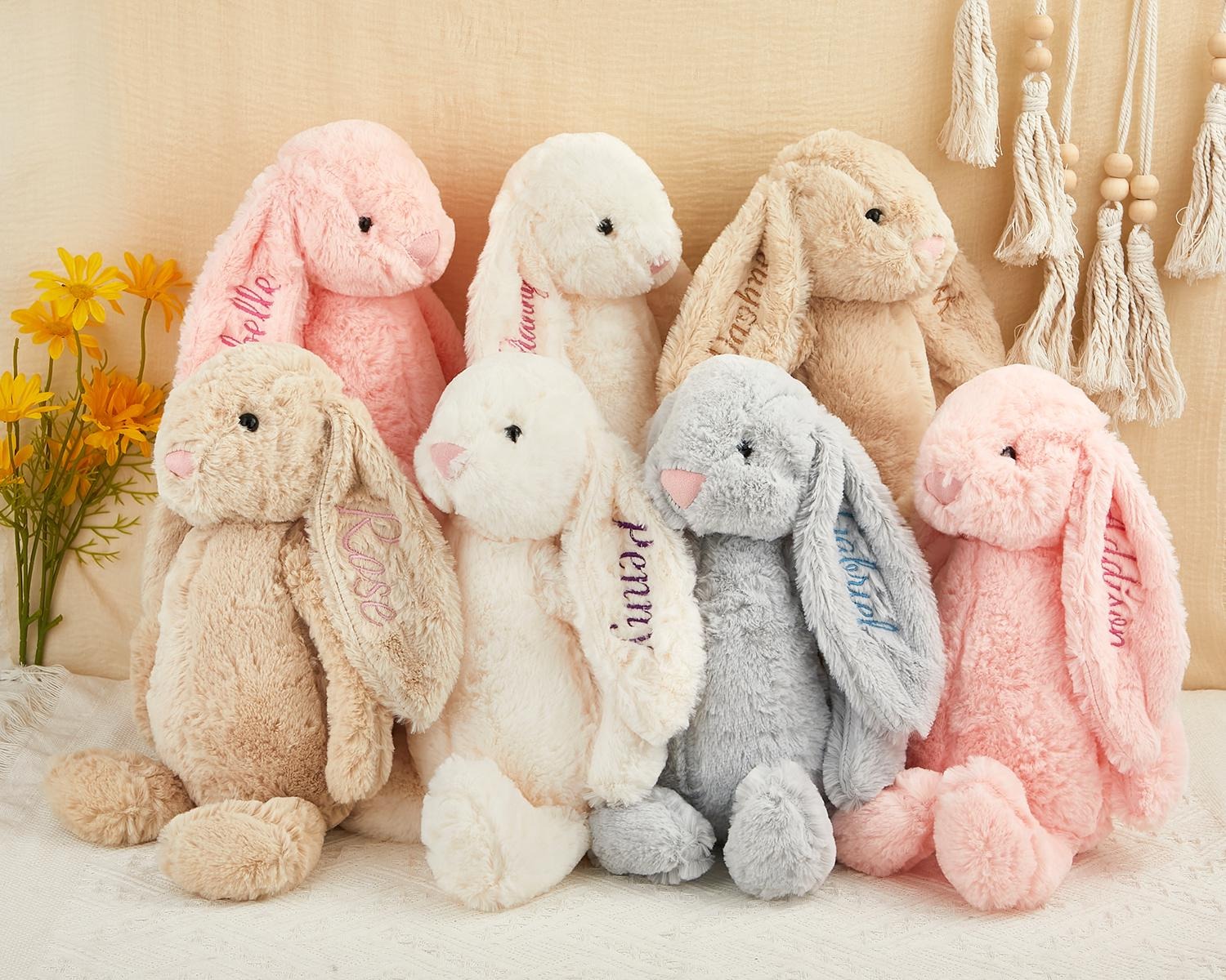 Personalized Embroidered Bunny Soft Plush Toy, Custom Bunny Rabbit, Flower Girl Gift, Baby Shower Gift, Monogrammed Bunny Rabbit, Birthday Gift