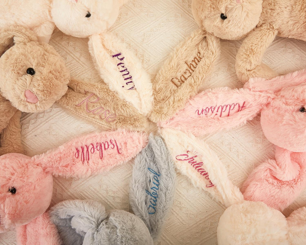 Personalized Embroidered Bunny Soft Plush Toy, Custom Bunny Rabbit, Flower Girl Gift, Baby Shower Gift, Monogrammed Bunny Rabbit, Birthday Gift