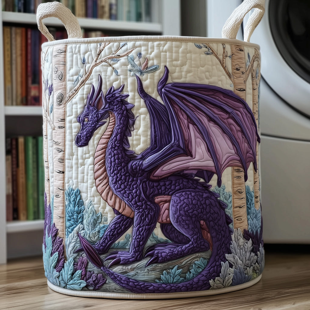 Dragon Quilted Laundry Basket, Dragon Storage Hamper, Custom Name Organizer, Laundry Room Decor, Fabric Clothes Basket QBK68