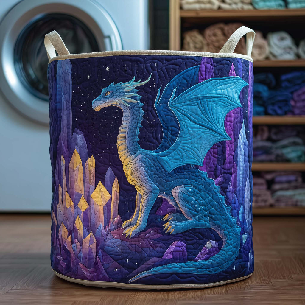 Galaxy Dragon Quilted Laundry Basket, Dragon Storage Hamper, Custom Name Organizer, Laundry Room Decor, Fabric Clothes Basket QBK67