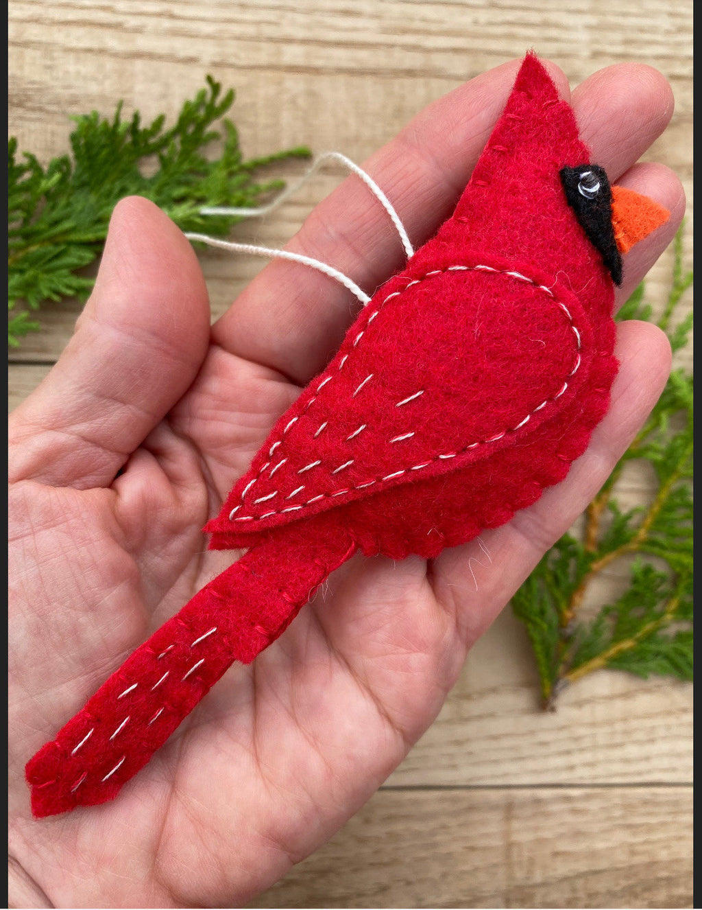 Set of 2 Male Female Cardinal Ornament, Felt Handmade Ornaments, Red Beige Felt Ornament