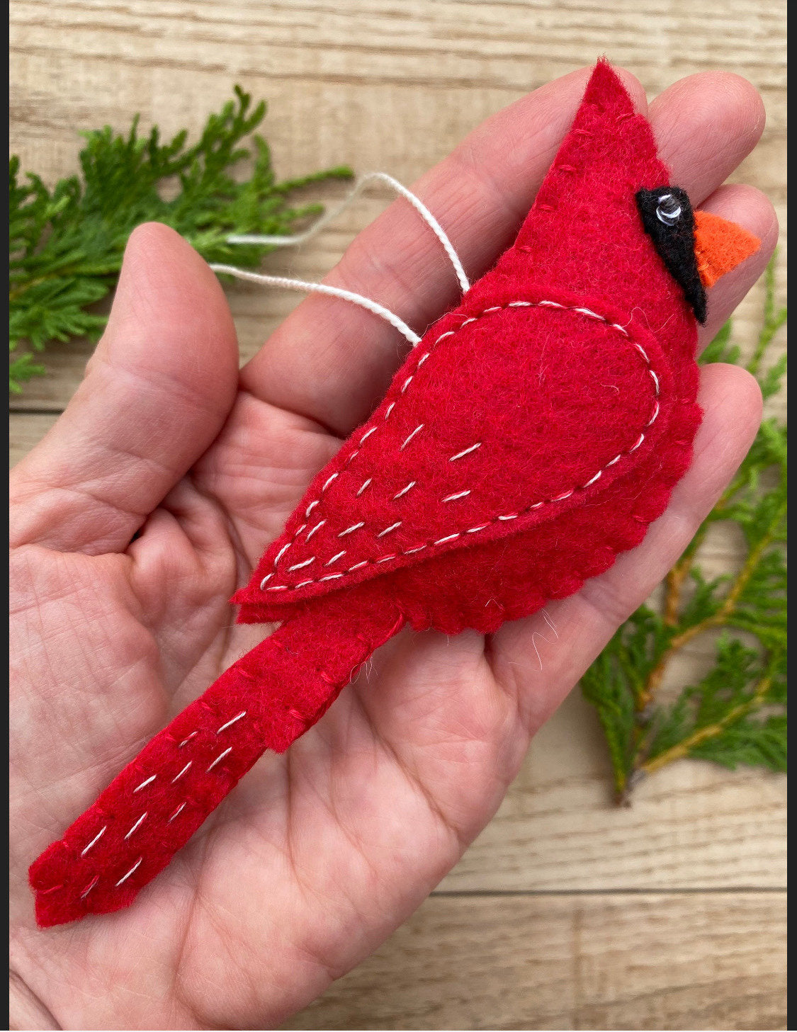 Set of 2 Male Female Cardinal Ornament, Felt Handmade Ornaments, Red Beige Felt Ornament