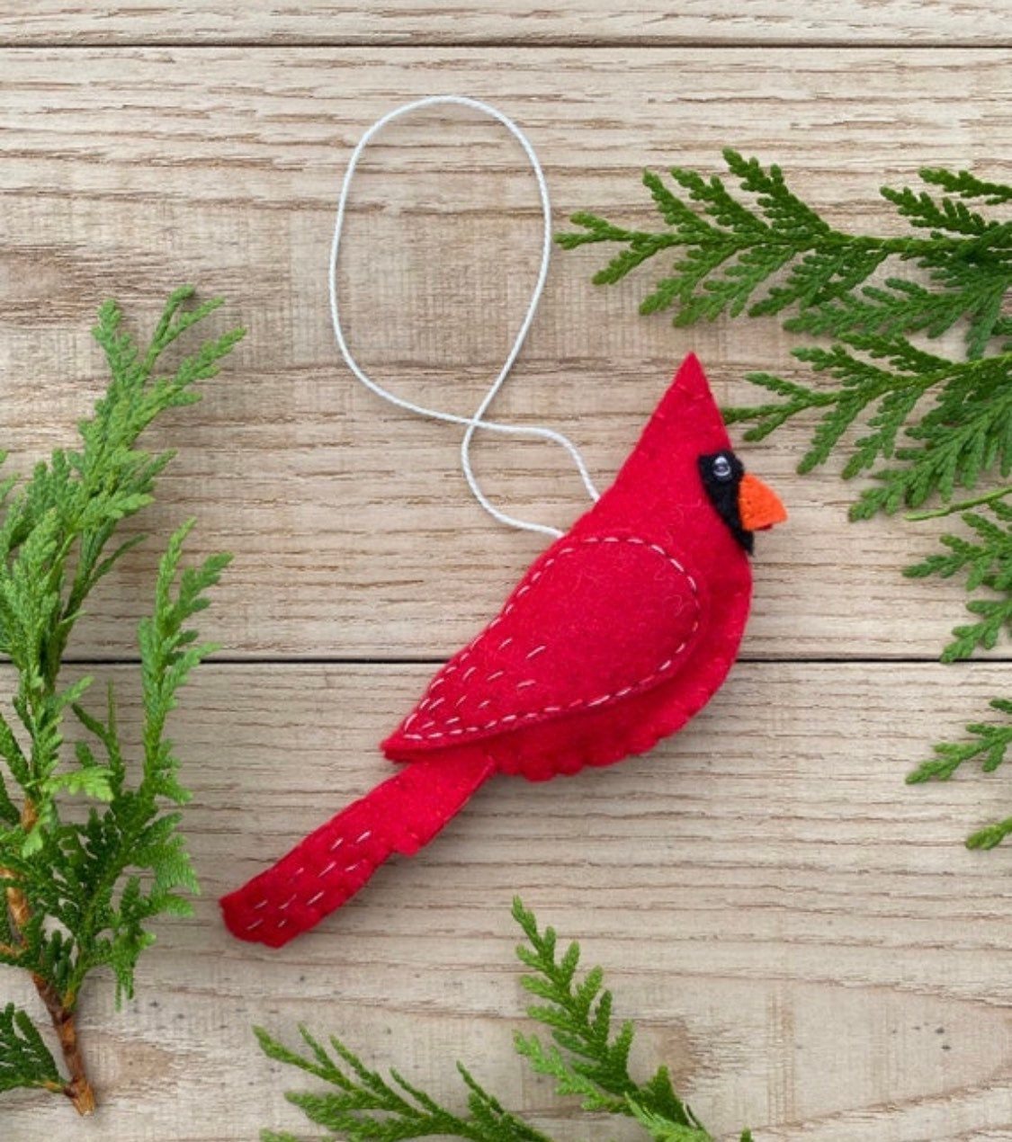 Set of 2 Male Female Cardinal Ornament, Felt Handmade Ornaments, Red Beige Felt Ornament