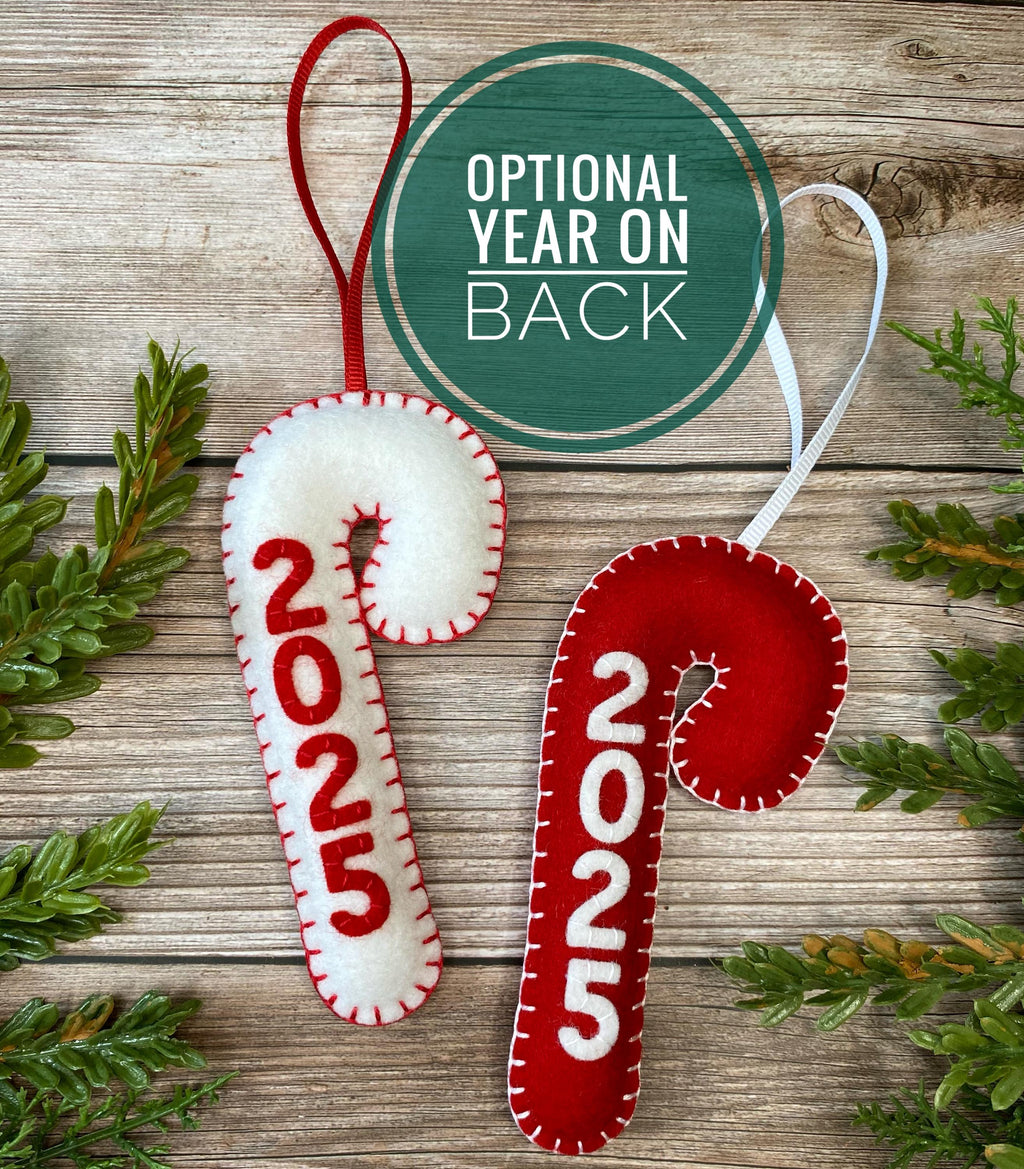 Set 2pcs Personalized felt Christmas Ornament, personalized candy cane ornaments, felt candy cane ornaments, custom name ornaments