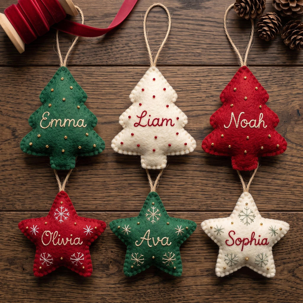 Personalized Felt Christmas Ornaments, Custom Name Tree Decor, Kid Safe Ornament Set