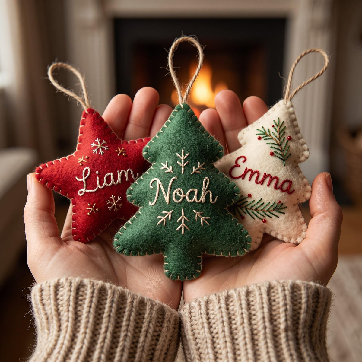 Personalized Felt Christmas Ornaments, Custom Name Tree Decor, Kid Safe Ornament Set