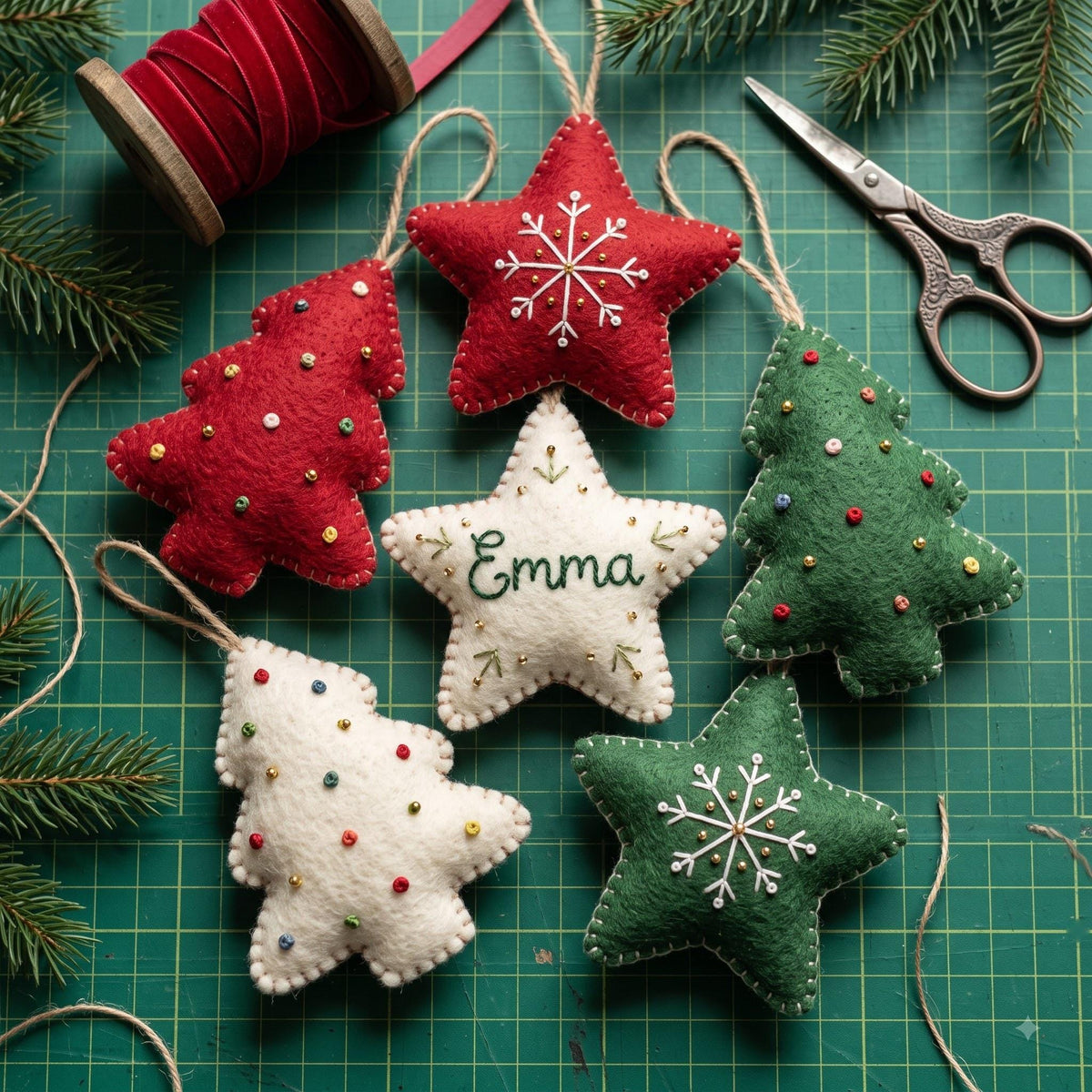 Personalized Felt Christmas Ornaments, Custom Name Tree Decor, Kid Safe Ornament Set
