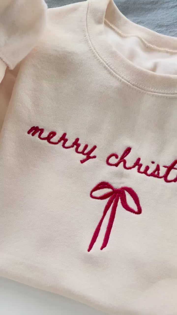 Merry Christmas Bow Embroidered Sweatshirt, Xmas Bow Shirt, Christmas Shirt Gift XMASS01