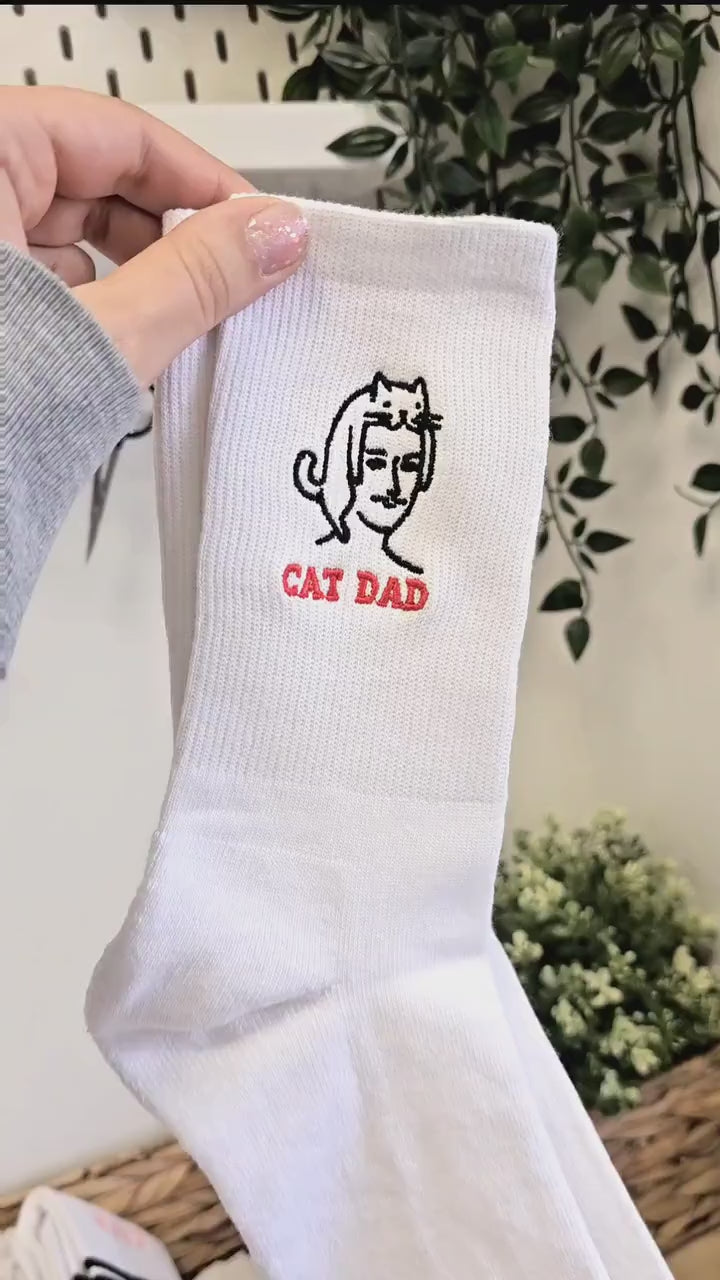 Cat Dad Socks Embroidered, Socks with Cat, Gift for Cat Dad, Gift for Cat Lover, Cat Dad socks, Cat lover Socks with Cat funny Cat Socks
