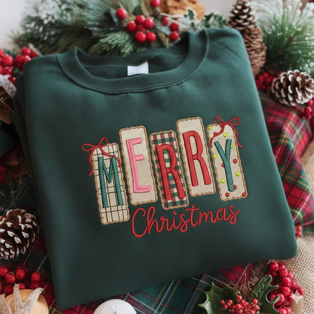 Custom Merry Christmas Sweatshirt, Embroidered Holiday Sweater, Personalized Name or Year, Festive Gift Idea